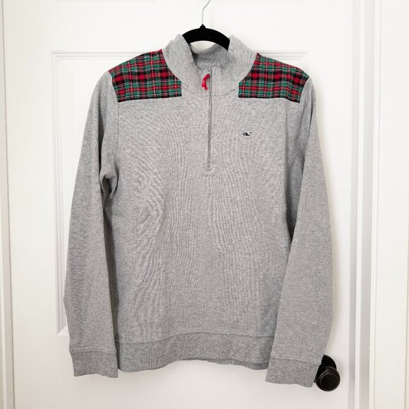 Women Vineyard Vines 1/4 Zip Pullover Sweatshirt Plaid Light Gray Size Large - Picture 1 of 9